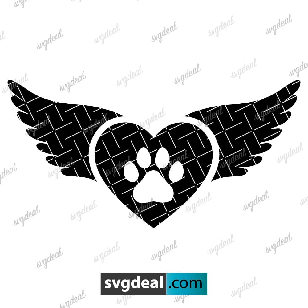 Paw Print With Angel Wings Svg