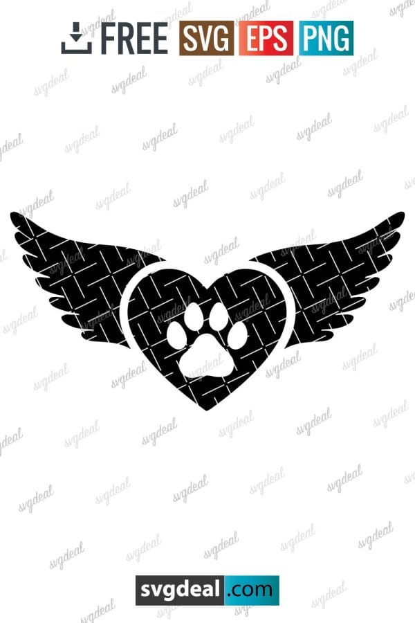 Paw Print With Angel Wings Svg