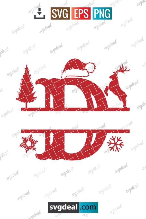 Letter D Christmas Split Letter Svg