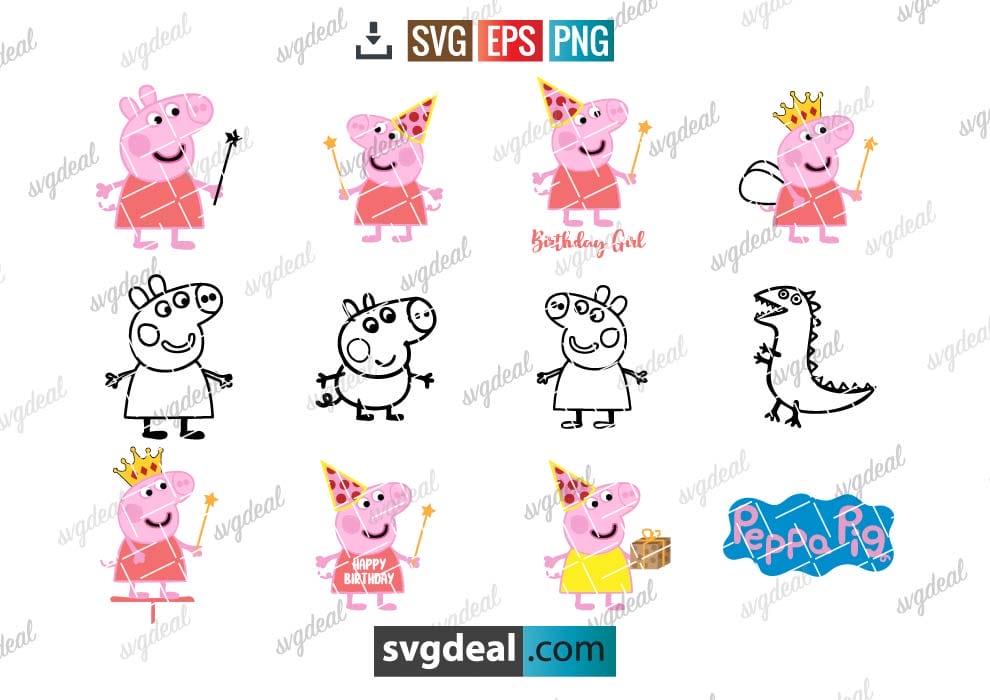 Peppa Pig Family SVG PNG Bundle Characters Cut Files Cricut Silhouette ...