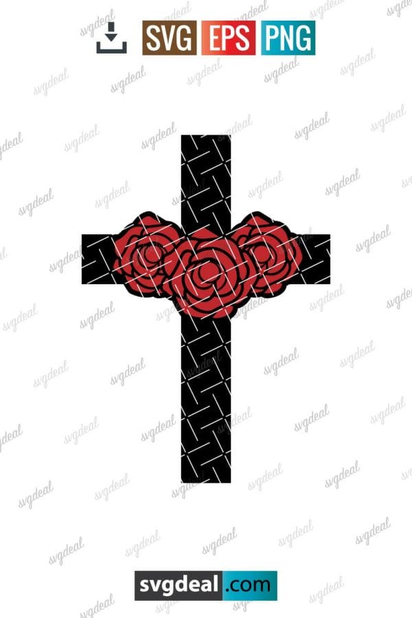 Cross With Flowers Svg