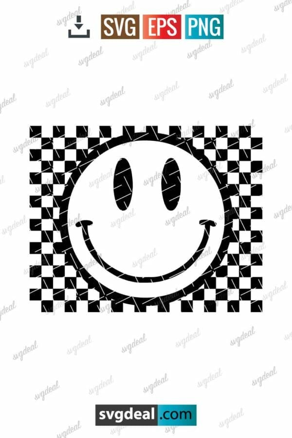 Checkered Smiley Face Svg