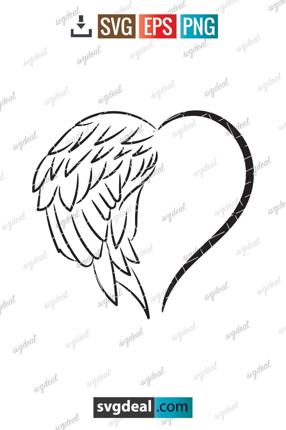 Free Half Heart Half Angel Wing Svg - SVGDeal.com